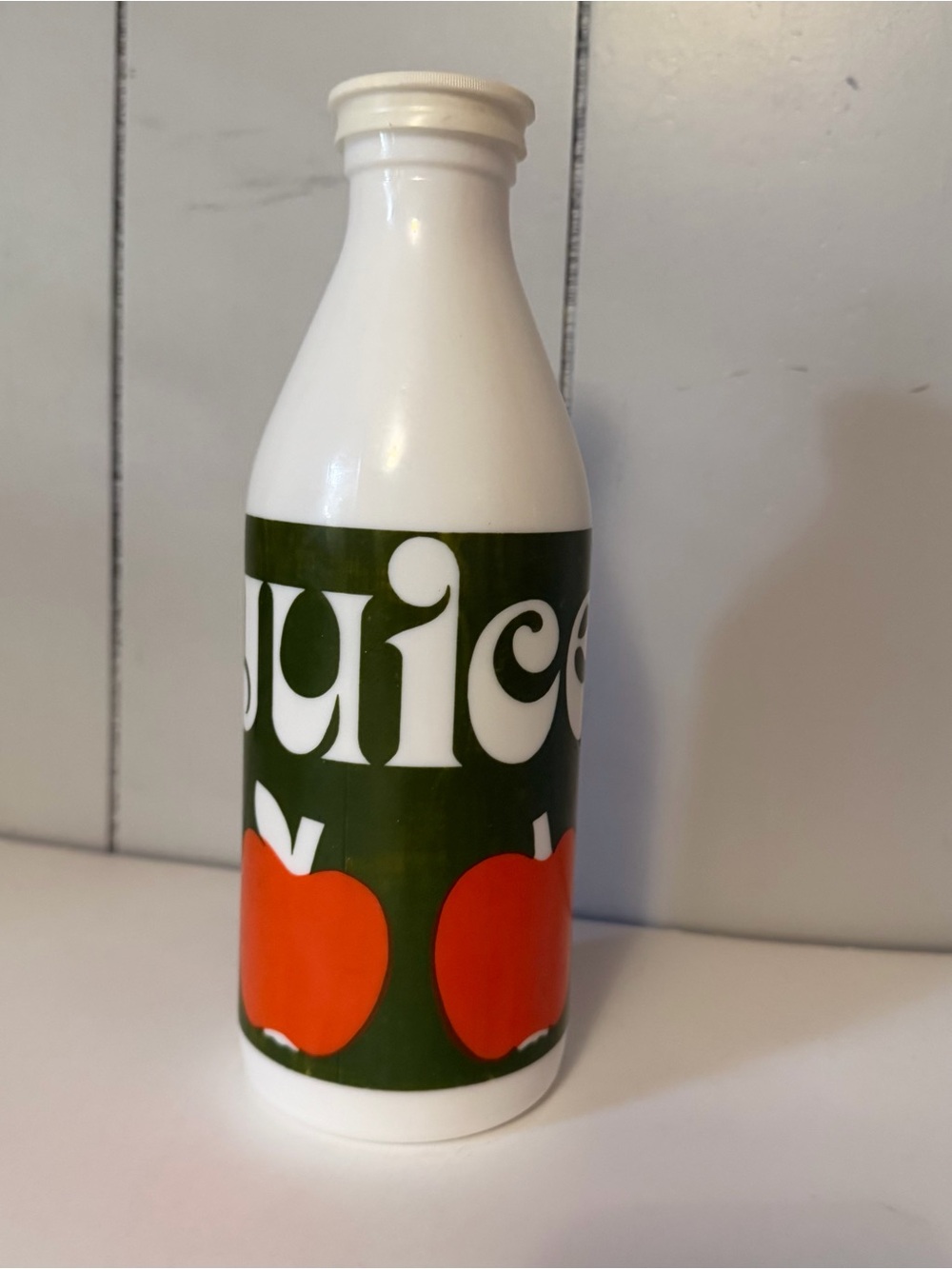 Vintage Egizia Milk Glass Bottle 70s Juice Apples Retro MCM 10”